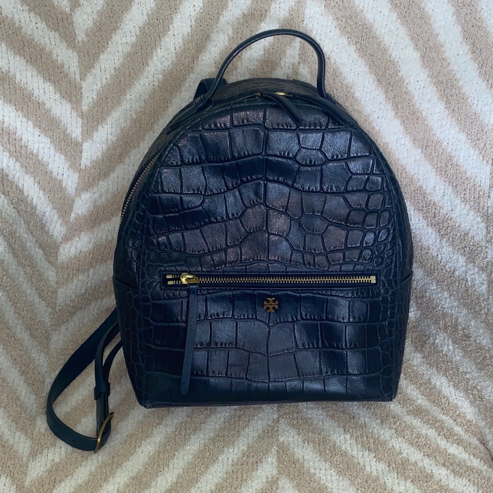 Tory Burch Navy Croc-Embossed Backpack - Picture 7 of 7
